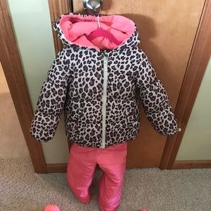 girls cheetah and coral snowsuit